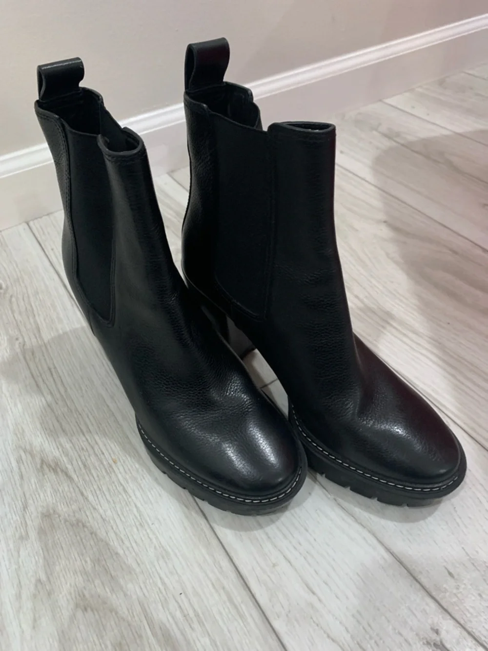 Tory Burch Black Leather Platform Chelsea Booties with Logo Tab
